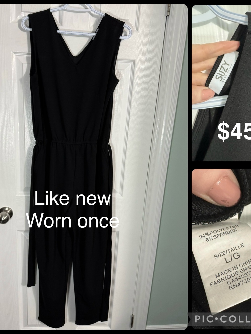 Suzy Shier Black Sleeveless V-Neck Jumpsuit